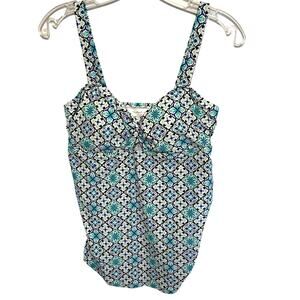Motherhood Maternity NEW 50+ UPF Tankini Top Womens Medium Geo Print Padded